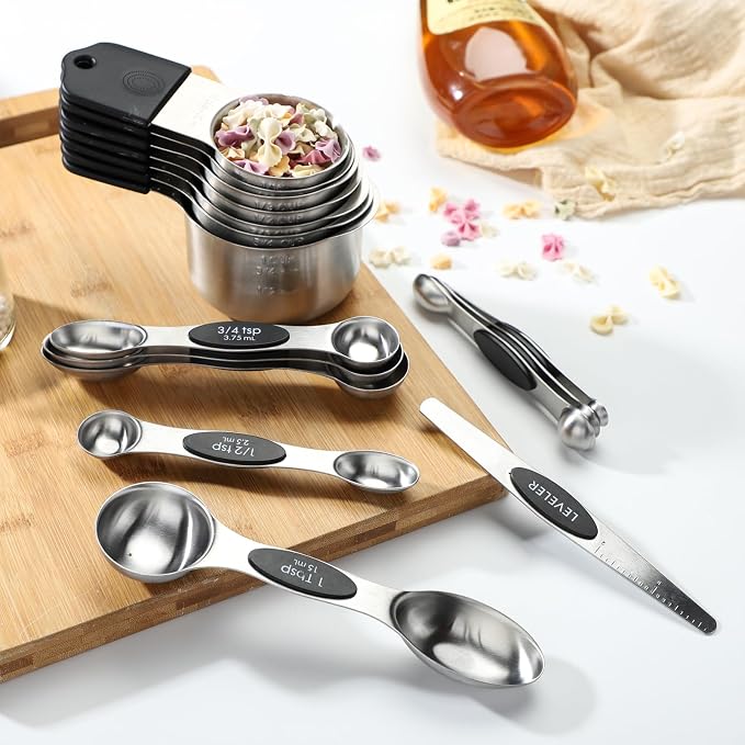 Magnetic Measuring Cups and Spoons Set of 16 Includes 7pcs Stainless Stee Stackable Nesting Magnetic Measuring Cup 9pcs Magnetic Measuring Spoon for Dry and Liquid Ingredients