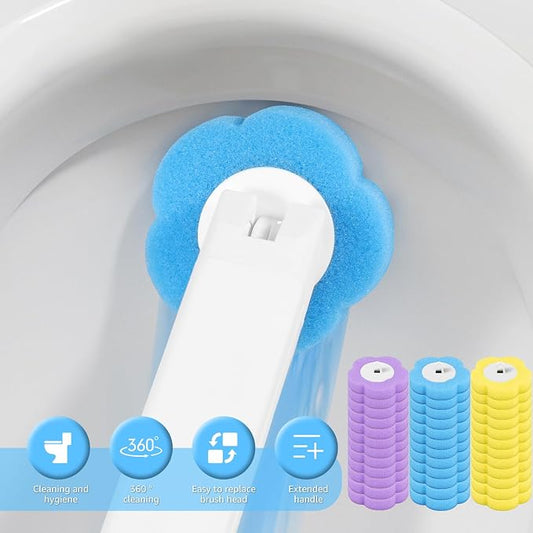 36 Pack Disposable Toilet Bowl Cleaner Wand Refills, 360° Sponge Replacement Heads for Wall Mounted Brush System, Hygienic Deep Cleaning Bathroom Scrubber Pads