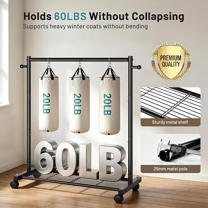 AOODA Short Clothing Rack for Hanging Clothes, Metal Small Clothes racks With Shelves, Heavy Duty Rolling Garment Racks on Wheels for Closet, Wardrobe (Black)