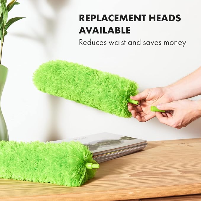 GÜTEWERK Extendable Microfiber Feather Duster, Feather Dusters for Cleaning, Ceiling Fan Dust and Cobweb Cleaner - Electrostatic Bendable Head - Set of 2 Replacement Heads