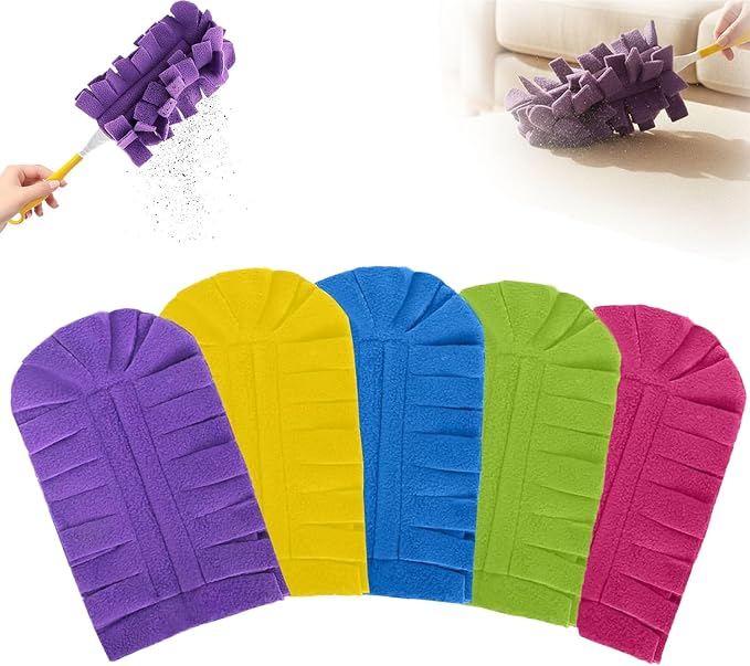 Reusable Dusters for Cleaning, 360° Washable Duster Pads, Heavy Duty Reusable Duster Refills, Electrostatic Fleece Dusting Pads for Home & Office (5PC-Mix)
