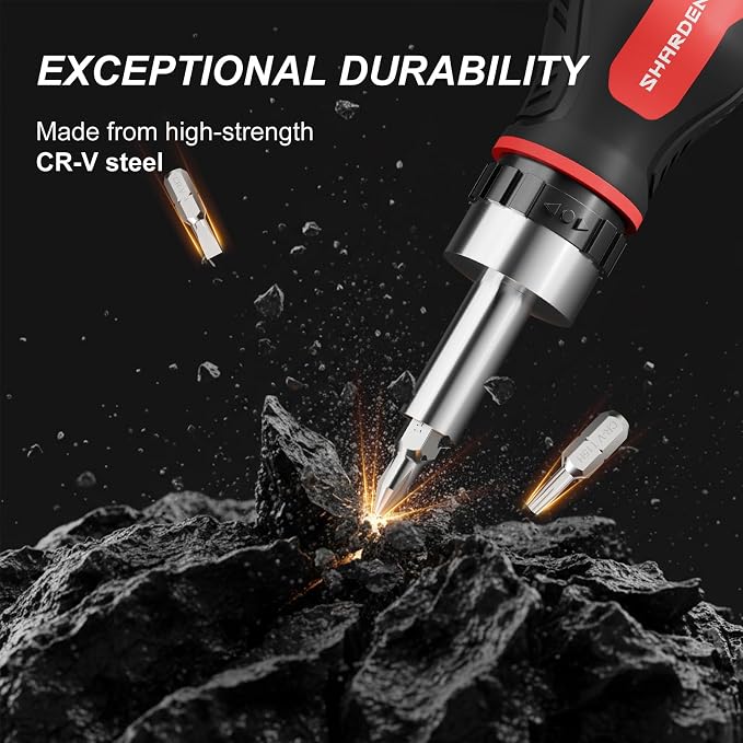 8 in 1 Stubby Ratcheting Screwdriver Multi Short Screw Driver Set | 6 CRV Bits Phillips, Slotted, Torx, Portable All-in-One Repair Tool Kit for Home DIY Tables, Doors, Chairs, Portable Tools