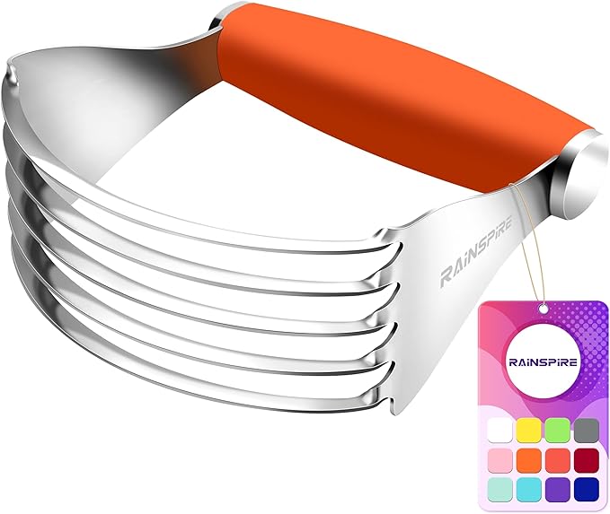 Rainspire XL Pastry Cutter For Baking, Heavy Duty Pastry Blender Stainless Steel, Thick Sharp Blades Dough Blender, Dough Cutter Butter Cutter Pastry for Easy Mixing, Dishwasher Safe (Orange)