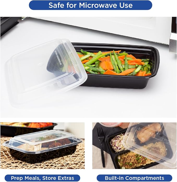 Karat Meal Prep Containers [12 oz - 150 ct] Reusable & Disposable Take Out Containers with Lids - Microwave & Dishwasher Safe Bento Boxes
