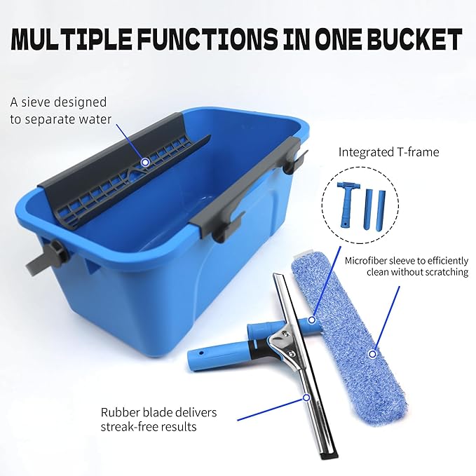 Window Washing Kit,Window Cleaning Squeegee Kit with Bucket | window Cleaning Tool,Squeegee with Shelf Storage for Window Cleaning,window squeegee for home Outdoor Commercial Use