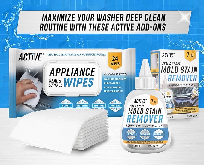 ACTIVE Washing Machine Cleaner for Pet Owners Enzymatic Deep Clean Descaler for Cat & Dog Hair, Urine, Odor, Residue, 24 Septic-Safe Tablets for Top Load, Front Loader, HE Washer Tub - 1 Year Supply