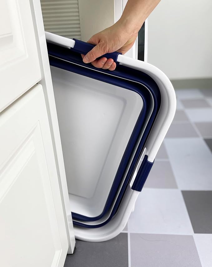 SAMMART 42 (11 Gallons) Collapsible Plastic Laundry Basket, Foldable Pop Up Storage Container/Organizer, Space Saving Hamper, Portable Bin for Dorm Room Bathroom (1, White/Starry Blue)
