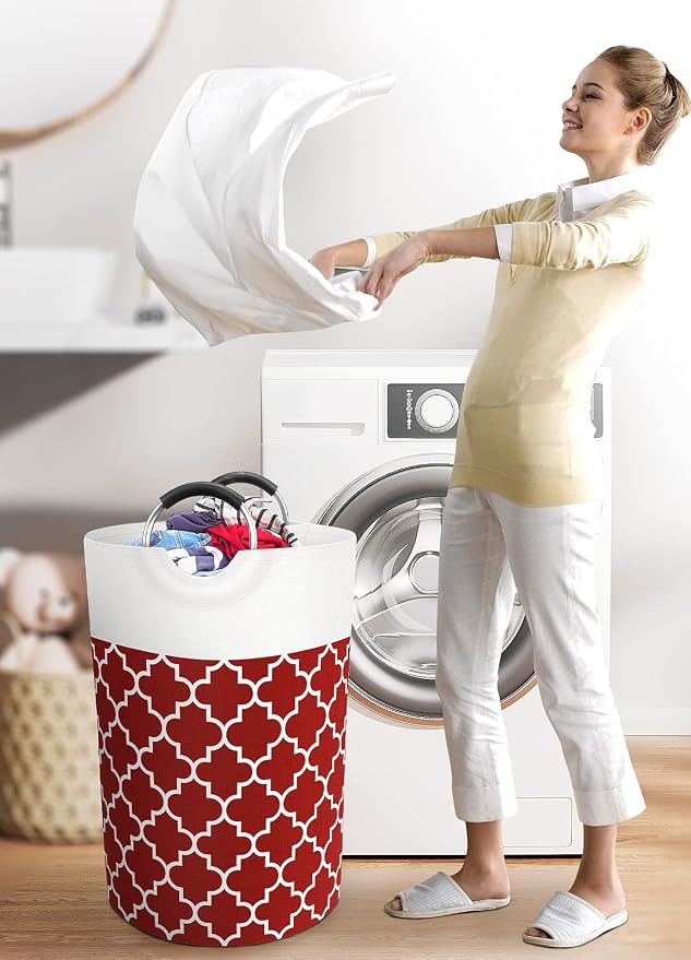 Fabspace Large Laundry Basket Laundry Hamper Bag Washing Bin Clothes Bag Collapsible Tall with Handles Waterproof Travel Bathroom College Essentials Storage for College Dorm, Family (Red) 75L | Freestanding Laundry Hamper, Waterproof Dirty Clothes Stor...