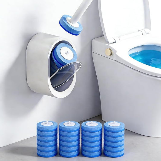 SOPAMI Disposable Toilet Brush and Holder Set with 16 Refills for Bathroom | Disposable Toilet Cleaning System,Toilet Wand Kit,Wall-Mounted or Floor-Standing Holder Toilet Cleaning Stick Touch Free