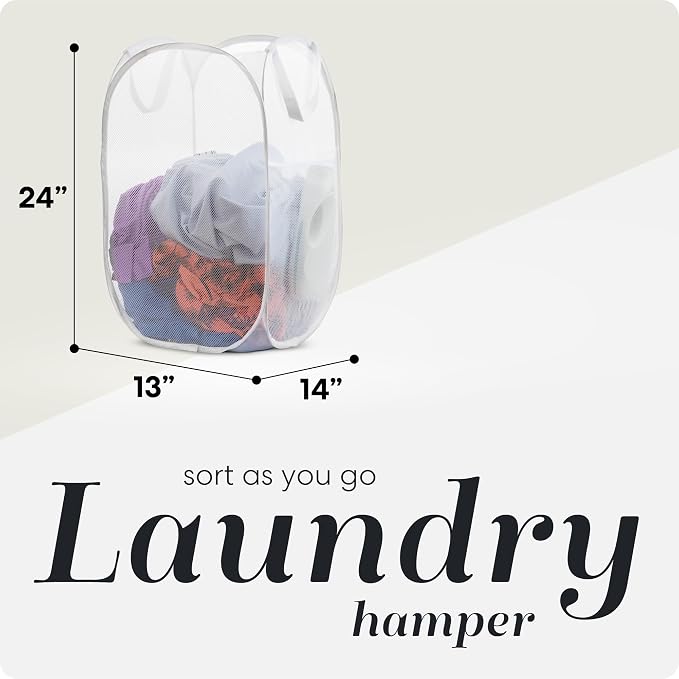Handy Laundry Pop Up Laundry Hamper 71L Sturdy Collapsible Mesh (White) | Breathable Foldable Laundry Basket with Reinforced Handles, Side Pocket, Wide Opening for Dorm, Travel, Bedroom