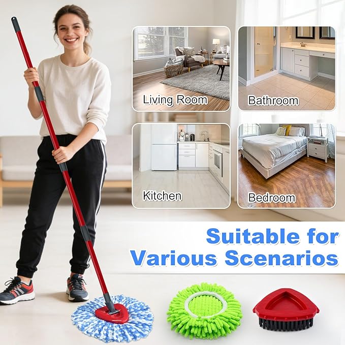 Mop Heads Replacement for Ocedar, Mop Replace Head for Ocedar RinseClean 2 Tank, Microfiber Spin Mop Refills, Include 4 Mop Replacement Head Deep Cleaning Machine Washable with 2 Scrubber Mop Head