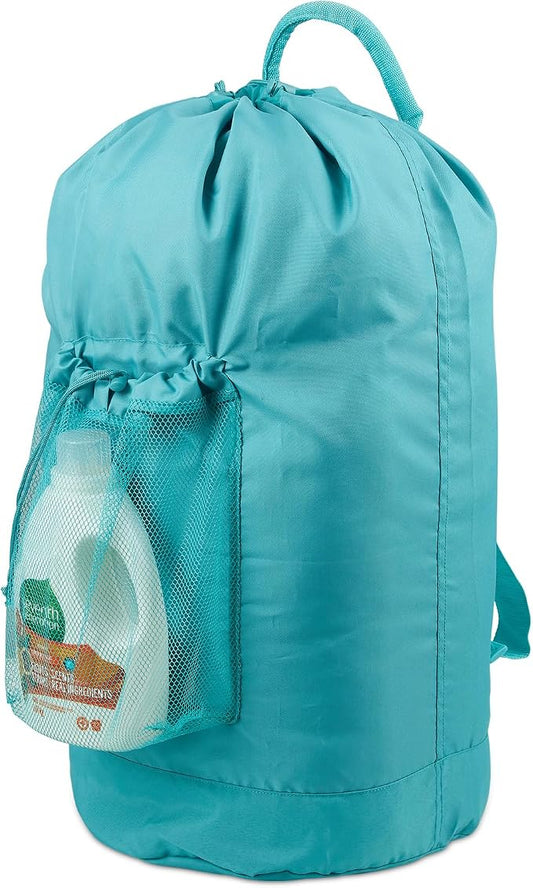Seiritex Backpack Laundry Bag with Straps and Detergent Holder, Clothes Laundry Backpack for College Travel Apartment Dorm Room (Green)