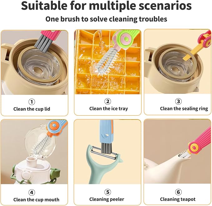 3 in 1 Cup Lid Gap Cleaning Brush Set, 3PCS Multifunctional Bottle Cleaner Bottle Cleaning Brush for Bottle Gaps Home Kitchen Cleaning Tools Mixed Colors
