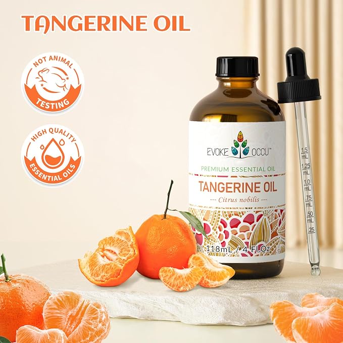 EVOKE OCCU Tangerine Essential Oil for Diffuser, Skin, Massage | Refreshing Fragrance for DIY, Perfume, Candle Soap Making Scent, Suitable for Home, Office - 4 fl oz / 118 mL