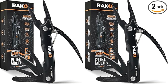 RAK Pro Tools Pliers Multitool - Cool Unique Gifts For Dads Who Have Everything - Compact DIY Survival Multi Tool Gift for Men, Husband, Handyman - Backpacking & Camping Accessories (Pack of 2)