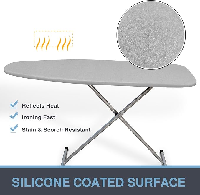 VividPaw Ironing Board Cover and Pad, 15x49, Thick Padding, Elastic Edge, Silicone Coated, Resist Scorching, Adjustable Fastener, 15x48, Heavy Duty Padded Iron Board Covers Grey