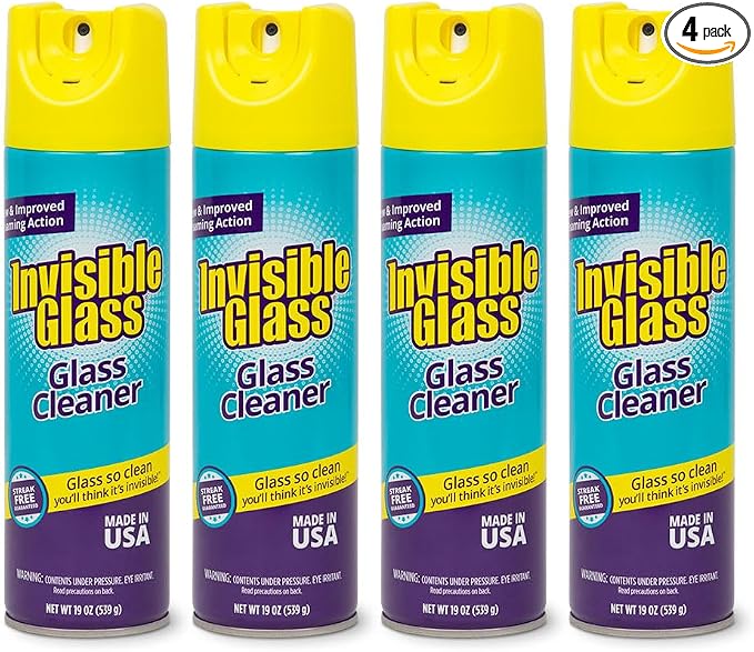 Invisible Glass 91160-4PK Premium Aerosol Glass and Window Foaming Cleaner Spray – Cleans Glass, Windows, Mirrors, Shower Doors, and More – Streak-Free, Ammonia-Free, Tint-Safe – 19 oz (Pack of 4)