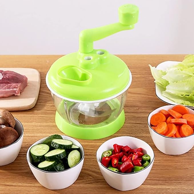 Multi-Functional Manual Food Processor, Hand Crank Food Processor, Mincer Blender with Clear Container for Vegetables Meat Fruits Nuts Herbs Onions