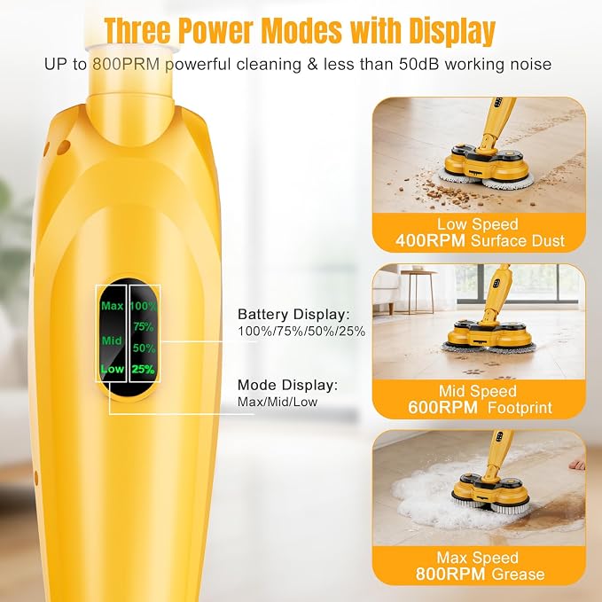 Cordless Electric Mop for Dewalt 20V Battery (NO Battery), 2 in 1 Spin Mop & Electric Floor Scrubber Machine with LED Light & Water Spray, 800 RPM Rotating Electric Mops for Floor (Black)