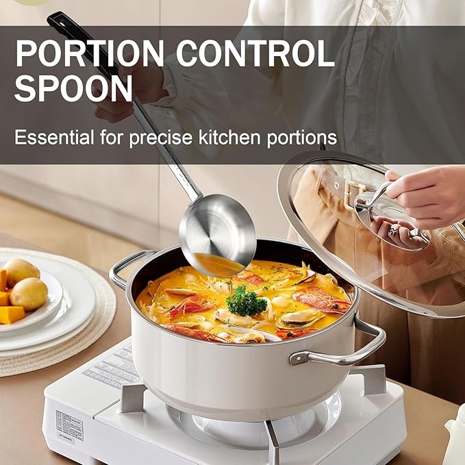 6 Ounce Solid Stainless Steel Portion Control Ladle Spoon - Pizza Sauce Serving Spoons Portion Ladle for Sauces, Perfect for Weight Watchers, Buffets, Parties