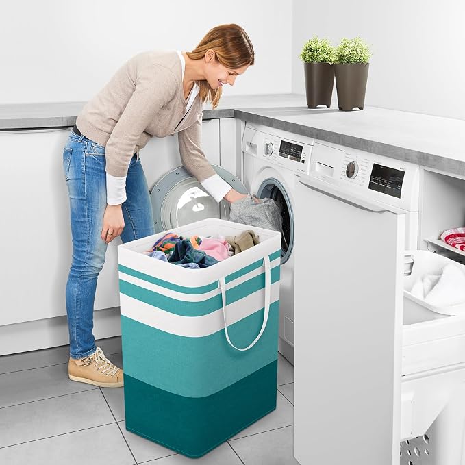 StorageRight Laundry Basket Hamper, 75L Collapsible Clothes Storage, Green | Freestanding Clothes Hampers, Foldable design, with Easy Carry Handles, For Laundry, Bedroom, Dorm, Clothing, Towels, Toys