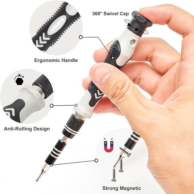STREBITO Precision Screwdriver Set 124-Piece Electronics Tool Kit | 101 Precision Bits, Magnetic Screwdriver Set for Computer, Laptop, Cell Phone, PC, MacBook, Switch, PS4, PS5, Xbox Repair