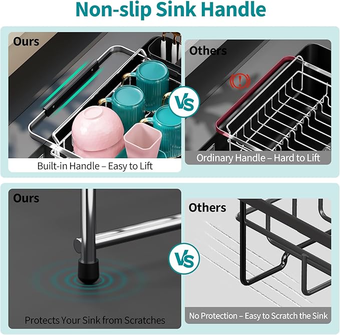 Urackify Expandable Stainless Steel in Sink Dish Drying Rack, Dish Rack Over Sink, Rustproof Dish Drainer for Kitchen Counter, Dish Strainer with Utensil Holder, Fit Sink for 13"-18", Silver
