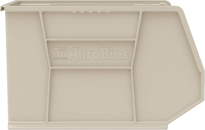 Akro-Mils 30270 AkroBins Plastic Storage Bins, Space-Saving Stackable Bins for Garage, Pantry, Craft Organization, 18" x 16" x 11", Stone, 3-Pack