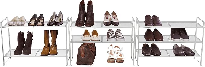 Simple Houseware 3-Tier Stackable Mesh Shoe Rack, Silver | 9 Pairs of Shoes Storage Organizer for Closet, Entryway, Garage & Corridor