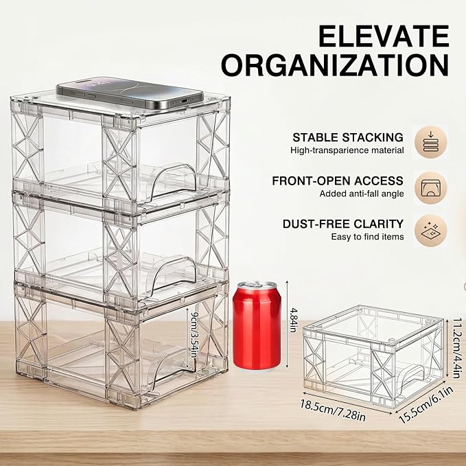 Stackable Storage Drawers 8 Pack 4.4in Clear Medicine Bins Organizer