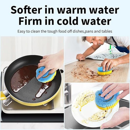 9 Pack Scrub Sponge, Dual-Sided Temperature Controlled Kitchen Sponge for Dishes,Cute Frog Scrub Sponges Household Cleaning Pads Bathroom Wall Cleaner Multi-Functional Cleaning Sponges
