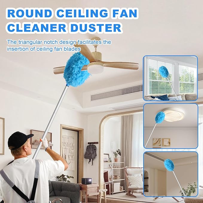 Storystore Ceiling Fan Cleaner Duster - Adjustable Duster with Extension Pole,Dusters for Cleaning Fan Blade, Walls and Cobweb (Round / 4Claw)