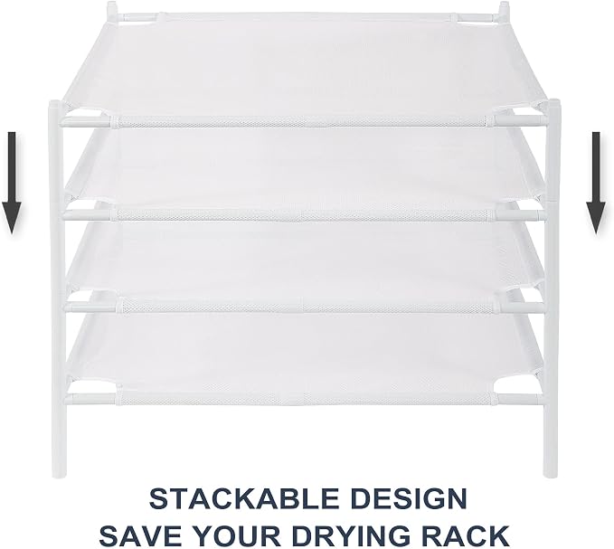 STO STO Sweater Drying Rack, 4-Pack Stackable Mesh Clothes Drying Rack, Laundry Drying Rack for Sweaters, Socks, Toys, White