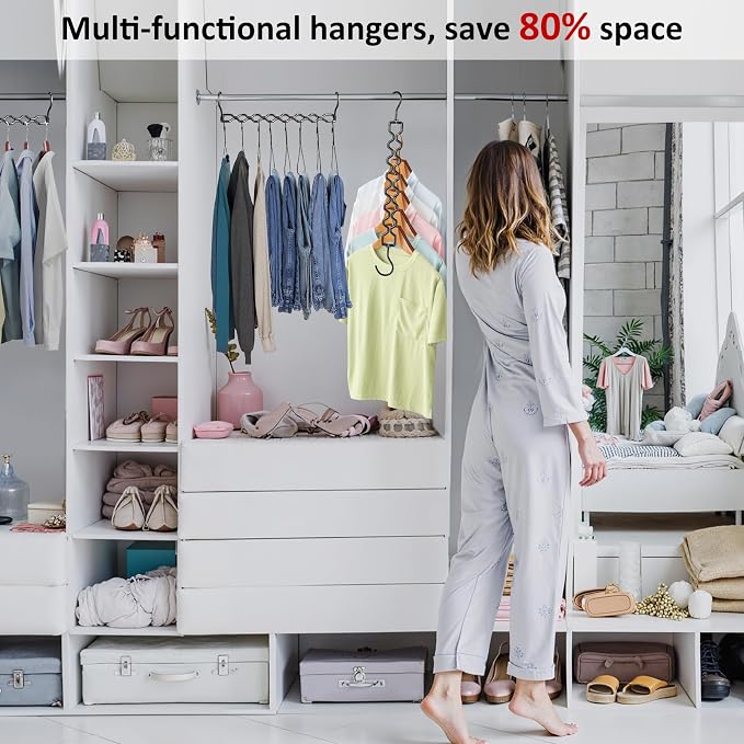 Space Saving Hangers for Clothes 6 Pack, Sturdy Metal Hangers Heavy Duty | Magic Clothes Space Saver Hanger Organizer with 360° Swivel Hook, Closet Organizers and Storage Dorm Room Essentials Black