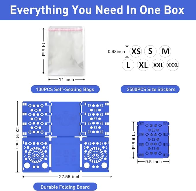 BoxLegend Shirt Folder Board with 11x14 T Shirt Bags and 7 Sizes Stickers | Perfect folds every time, Professional packaging, Perfect for small businesses