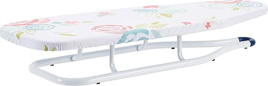 Amazon Basics Foldable Space Saving Ironing Board Tabletop with Non-Slip Feet, 77x29 cm, White, Floral