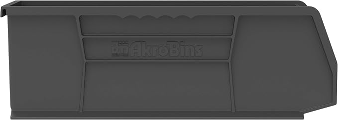 Akro-Mils 30234 AkroBins Plastic Storage Bins, Space-Saving Stackable Bins for Garage, Pantry, Craft Organization, 15" x 5" x 5", Black, 12-Pack