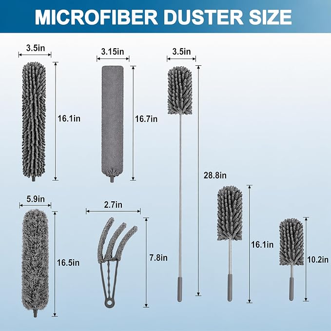 Microfiber Feather Duster, Duster with Extension Pole 30-100 Inches,Ceiling Fan Cleaner Duster Retractable Gap Dust Brush Cleaner for Cleaning Cobweb,High Ceiling,Blinds, (Dark Gray) | Ceiling Fan Cleaner Duster Retractable Gap Dust Brush Cleaner for C...