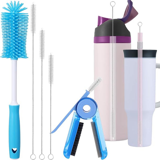 Water Bottle Cleaner Brush Set for Owala 24oz/32oz/40oz Cup,5 Pcs | Multifunctional Bottle Brush and Long Straw Cleaner Brush Set,Cleaning Kit for Owala/Stanley/Yeti Tumbler Cup Accessories