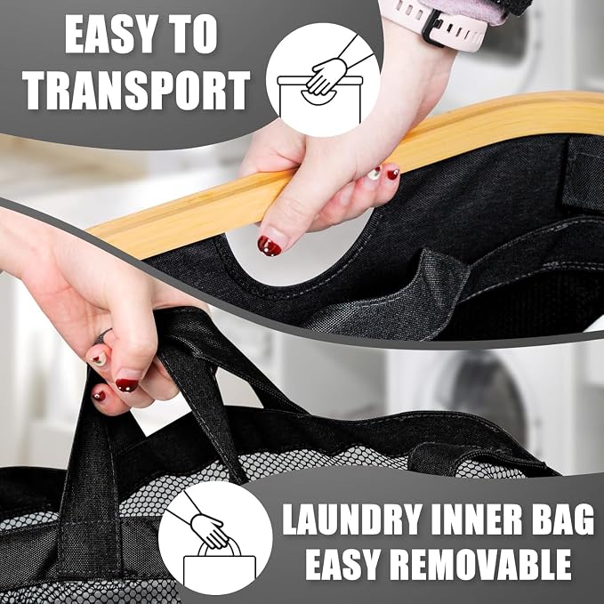 Hampers for Laundry Basket with Lid, 160L Large Laundry Hamper 3 Section | Dirty Clothes Hamper Separator with 3 Removable Bags & 5 Labels, Divided Laundry Organizer for Bedroom, Laundry Room, Black