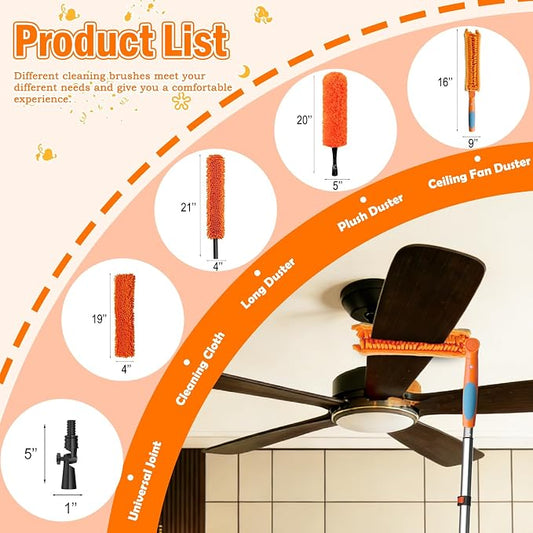 LAANPOLE 30FT Reach Ceiling Fan Cleaner Duster, Fan Blade Cleaner Kit with 5-24FT Extension Pole, Microfiber Duster & Replaceable Cleaning Cloth for Blades, Ceiling, Furniture