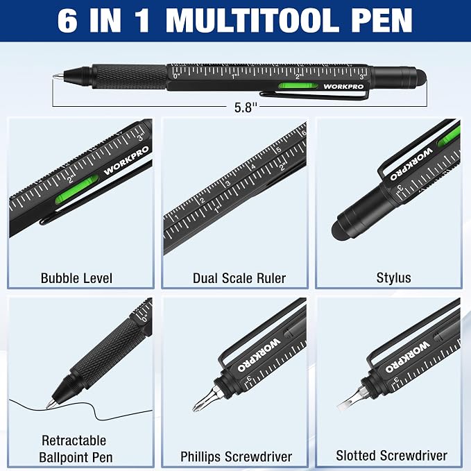 WORKPRO Father’s Day Gifts for Men, 9 Functions Multi-tool Pen Set, Birthday Gifts for Who Have Everything, Cool EDC Gadgets for Men, Stocking Stuffers, for Dad Grandpa Husband Him Adults Boyfriend