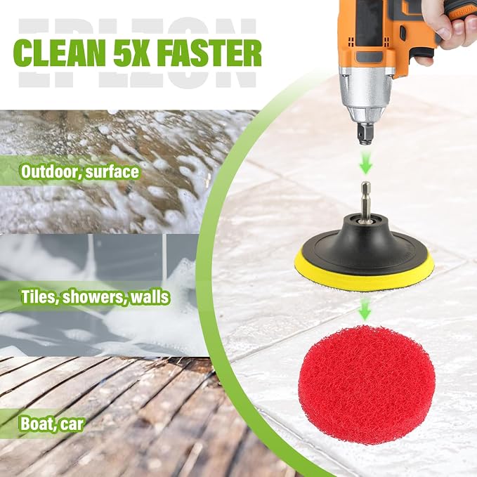 4 Inch Drill Brush Scrub Pads Cleaning Kit, 5X Faster Cleaning, Reusable Double Sided Scrub Pad for Bathroom Shower Tub Tile Grout Kitchen Toilet Hard Surfaces, 9 Pack(Red)