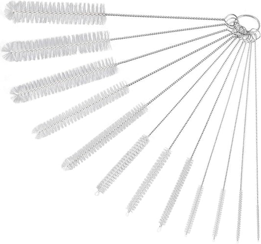 Ixiaoyoo 12 Pcs Straw Cleaner Brushes Set, 8.2 Inch Nylon Cleaning Brush | White Tube Cleaner Brushes for Tumbler, Sippy Cup, Water Bottles, Hummingbird Feeders, Pipes, Sink Drain & Pet Waterers