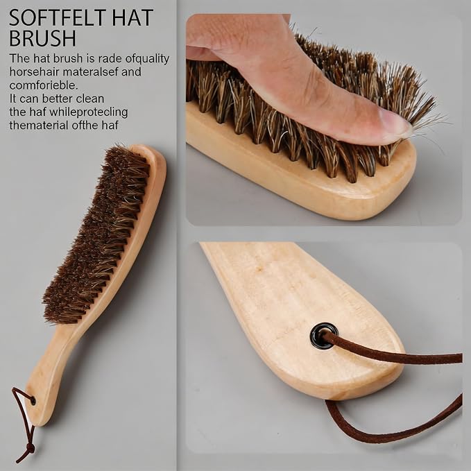 4Pcs Cowboy Hat Cleaning Kit Felt Hat Brush with Sponge Wood Cap Cleaner Lint Remover