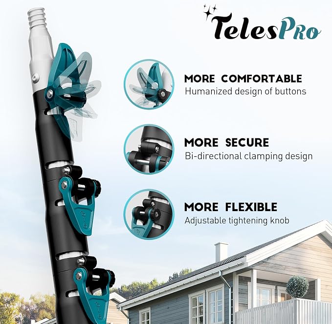 TelesPro 20 Feet High Reach Cobweb Duster with 5-12Ft Extension Pole, Webster Cobweb Duster with 3-Stage Telescopic Aluminum Pole, Spider Web Brush for Outdoor & Indoor Cleaning - Soft Bristles.