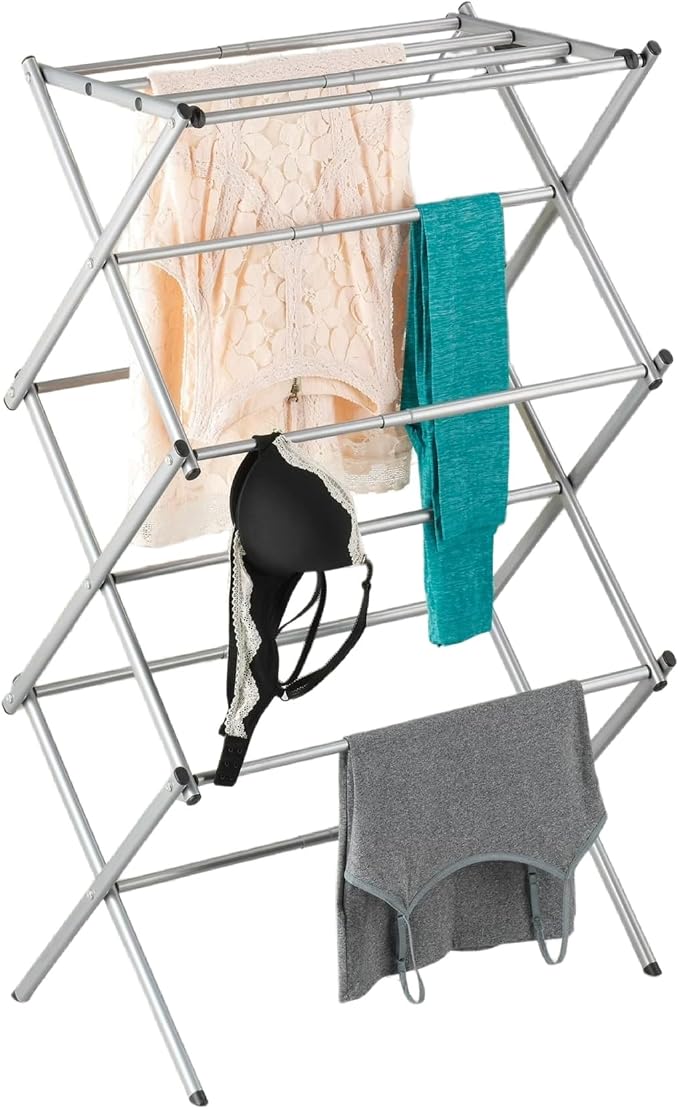 Expandable Drying Rack with 11 Bars & Top Shelf, Heavy Duty Steel Accordion Design, Space Saving Foldable Clothes Drying Rack for Indoor/Outdoor, No Assembly Required (17”-27.75”)