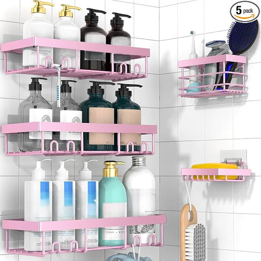 Moforoco Adhesive Shower Caddy Organizer Shelves Rack - 5 Pack Corner Bathroom Storage Organization, Home & Kitchen Decor Inside RV Accessories, Hanging First Apartment Household Camper Essentials