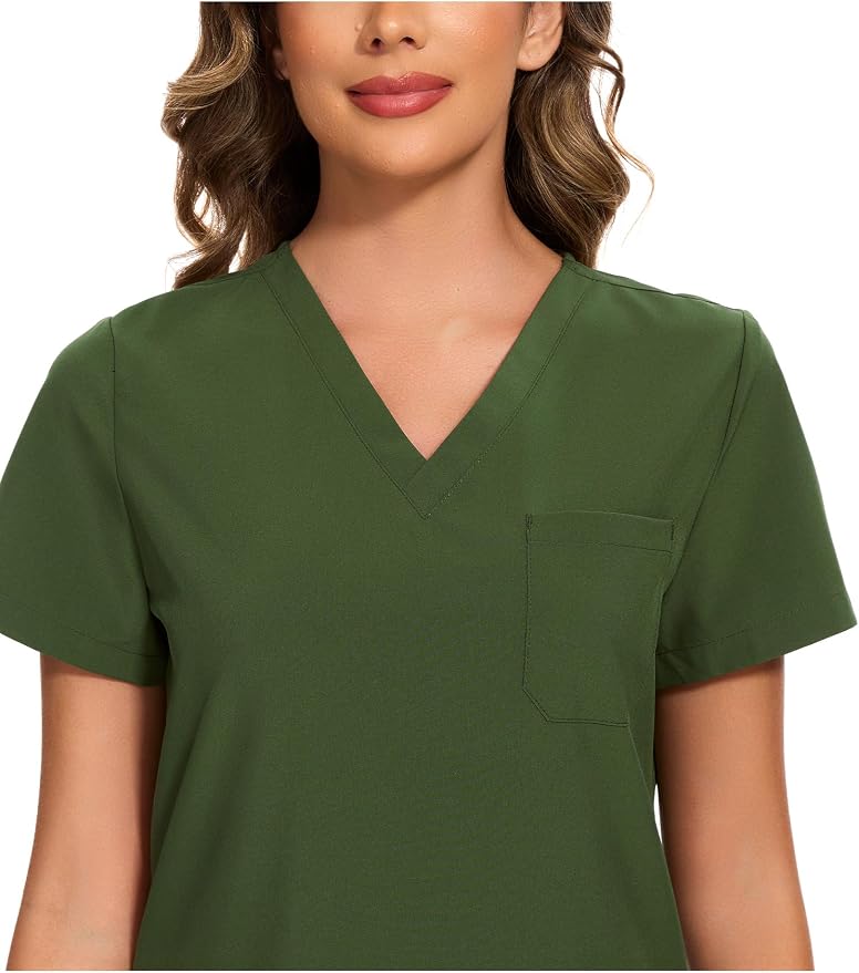 Scrubs Tops for Woman - Soft Stretch, V-Neck Tops | 3 Pockets, Side Split Design, Short Sleeve, Breathable & Lightweight Nursing Shirt, Easy-Care Fabric for All-Day Comfort