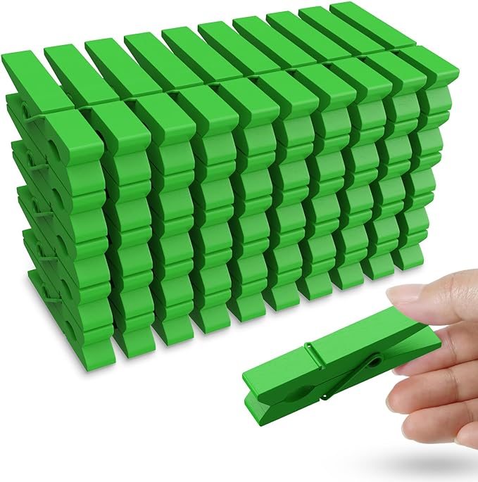 50PCS Colored Wooden Clothespins 2.9 Inch Color Clothes Pins for Pictures | Colorful Close Pins Wood for Photos Classroom School Decoration Craft Cheer, Green